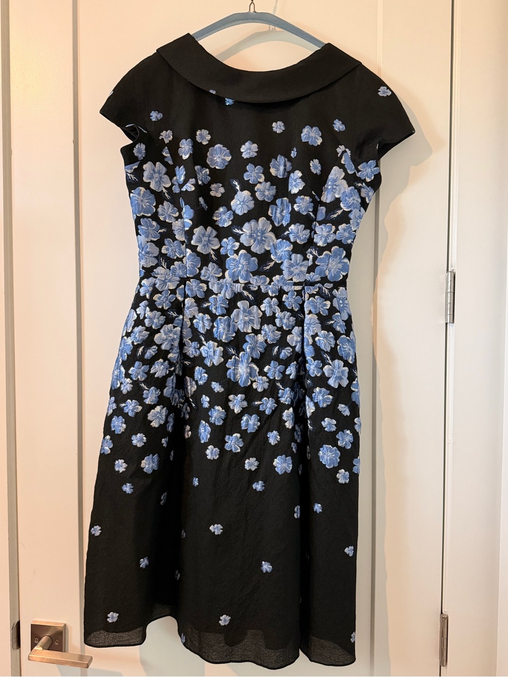 Teri Jon Black Dress with Blue and metallic flowers Sz 6